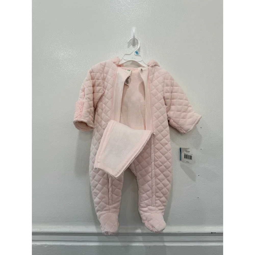Little Me‎ Baby Girls 6-9M Pink Quilted Pram Snowsuit Teddy Bear Bunting NWT